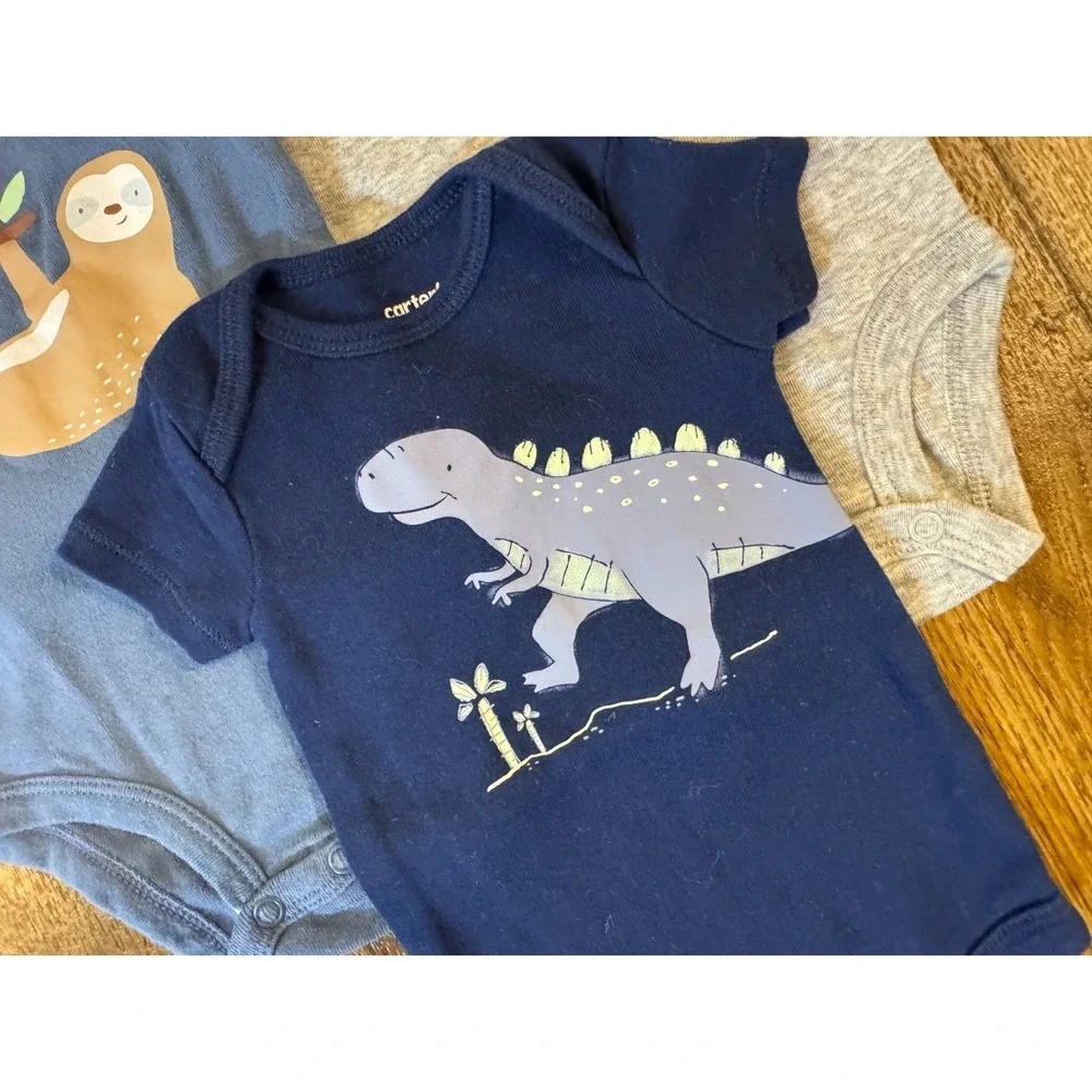 Carters Baby Boy 3 Months Bodysuits Lot Outfit Clothes Short Sleeved Shirts Dino